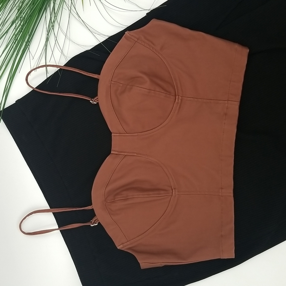 Vegan Eco Leather Tobacco Brown‎ Corset Top w Back Zipper